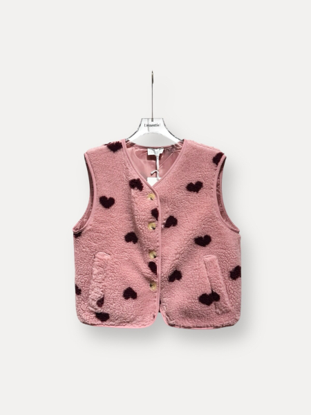 Teddyweste rosa mit bordeaux Herzen (One Size)